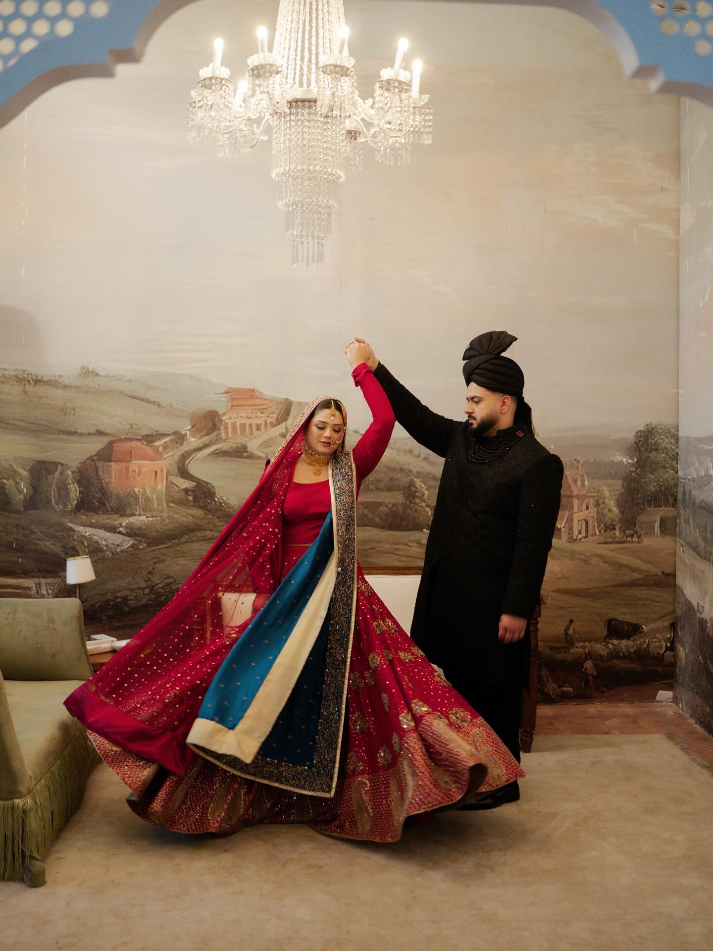 Noor-e-Jahan bridal lehenga in pomegranate red
